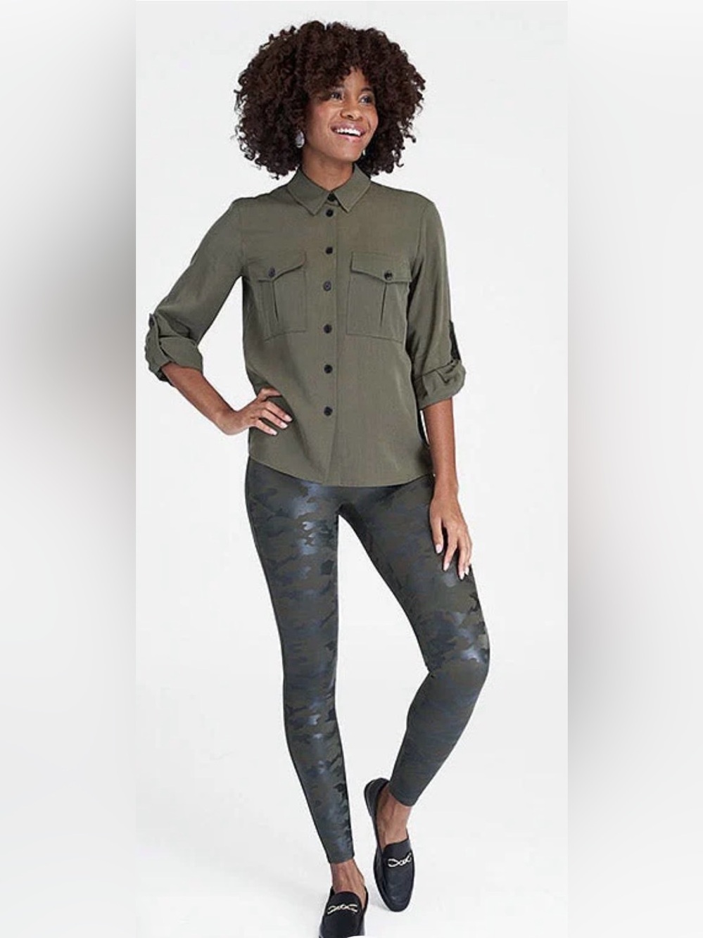 SPANX® Faux Leather Camo Leggings (M)